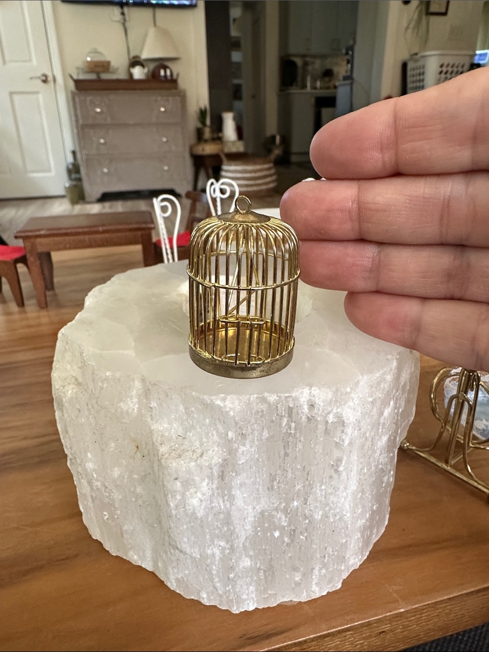 Brass birdcage dollhouse miniature door opens